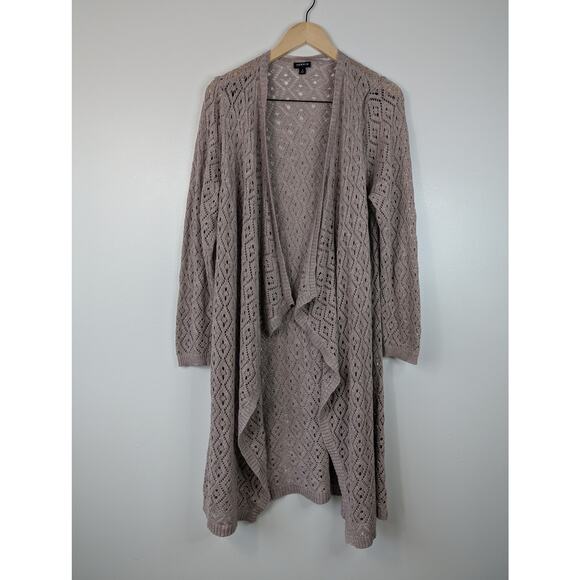 Torrid Pointelle Drape Open Front Sweater Cardigan in Mauve - Picture 2 of 7